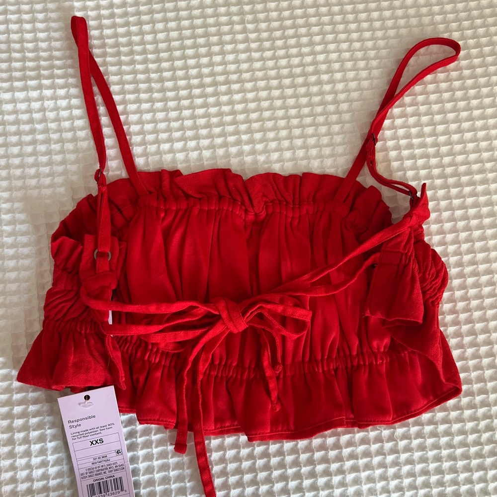 Wild Fable Ruched Ruffle Crop Top in Red - Picture 3 of 3